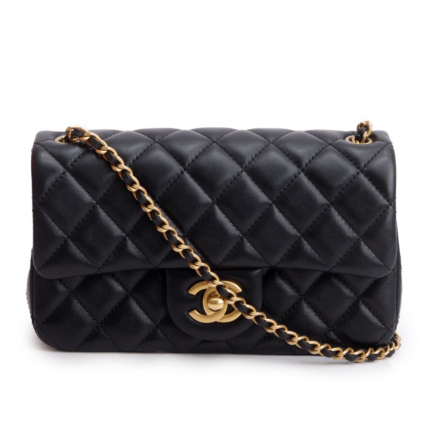 Chanel 2025 Black Quilted Lambskin Pearl Crush Mini Rectangular Flap Bag