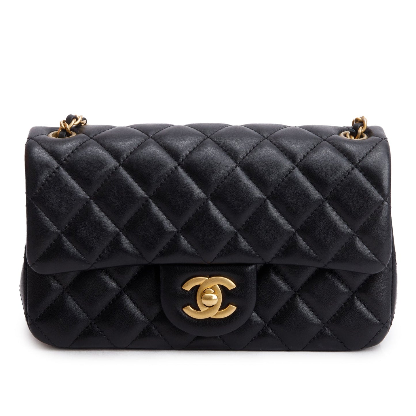 Chanel 2025 Black Quilted Lambskin Pearl Crush Mini Rectangular Flap Bag