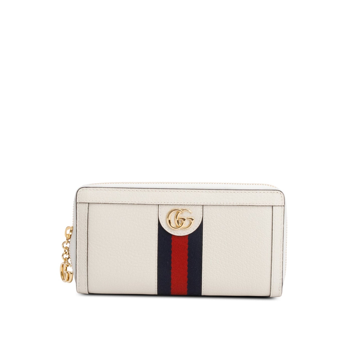 Gucci White Leather Web Ophidia GG Zip Around Wallet