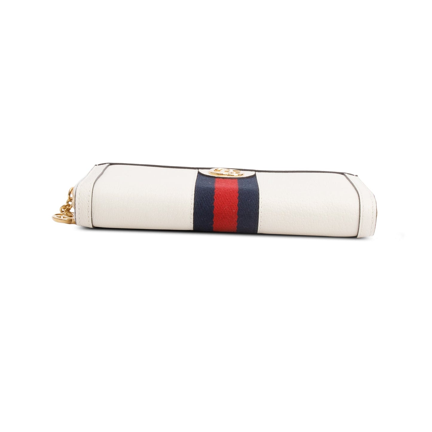 Gucci White Leather Web Ophidia GG Zip Around Wallet
