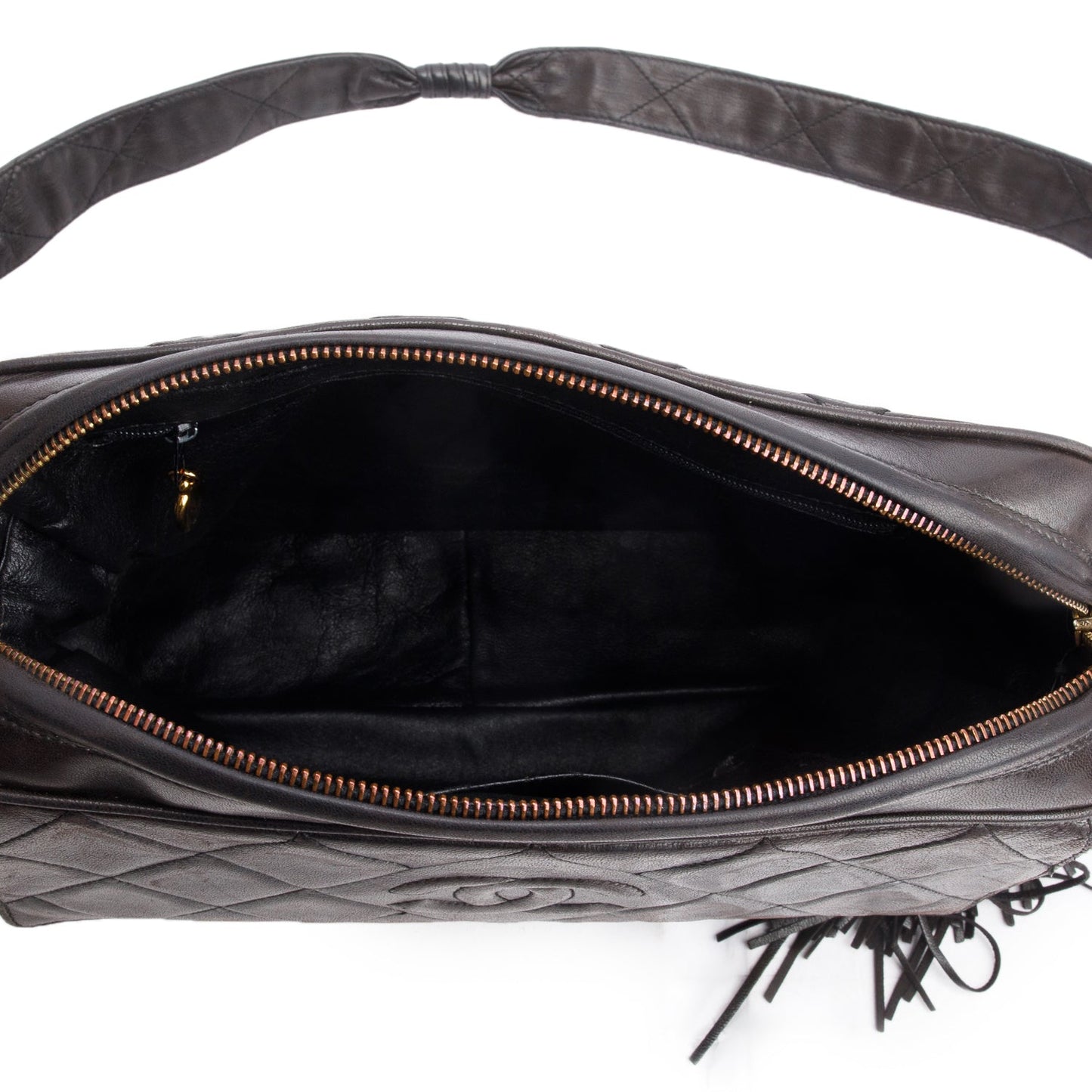 Chanel Vintage Black Lambskin Quilted CC Tassel Camera Bag