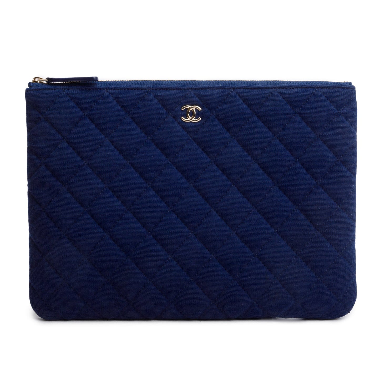 Chanel Blue Quilted Jersey O-Case Clutch