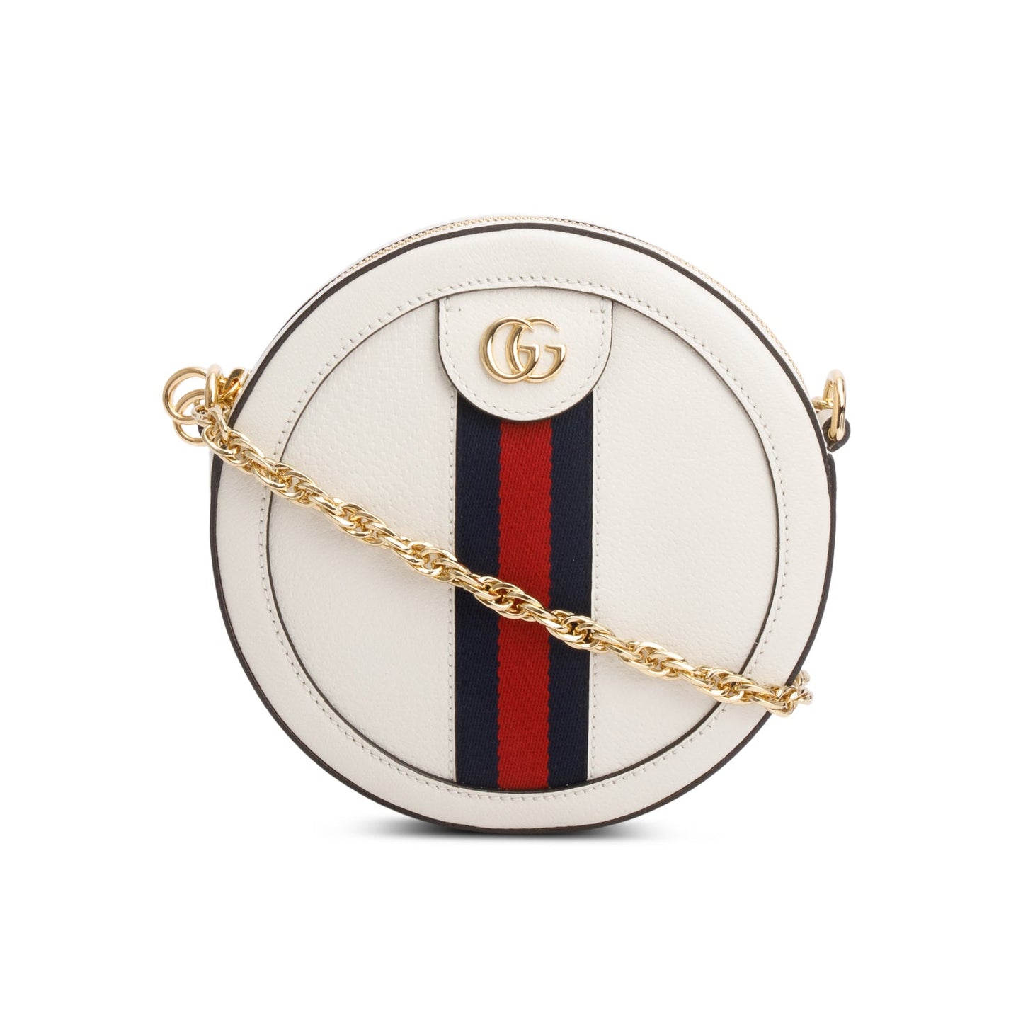 Gucci White Textured Calfskin Web Mini Ophidia Crossbody Bag