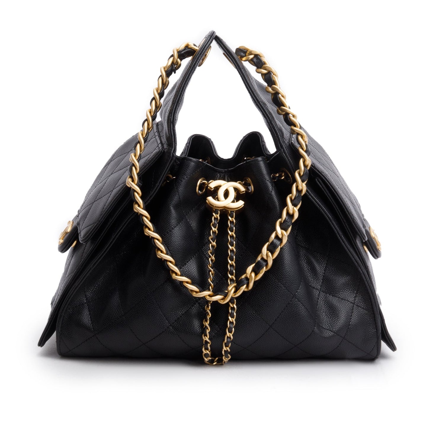 Chanel 2025 Black Caviar Leather 25 Small Bucket Bag