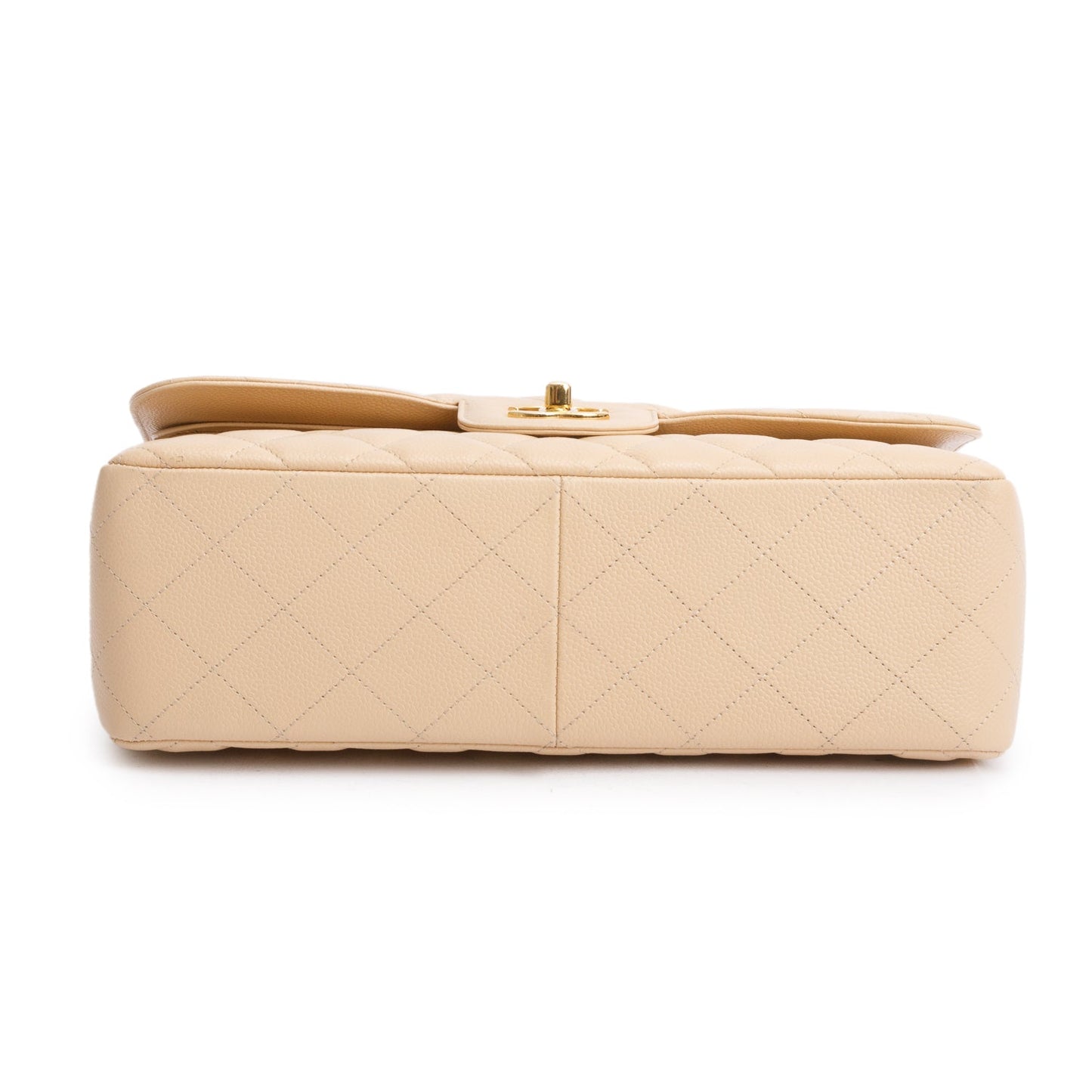 Chanel Beige Quilted Caviar Leather Classic Jumbo Double Flap Bag