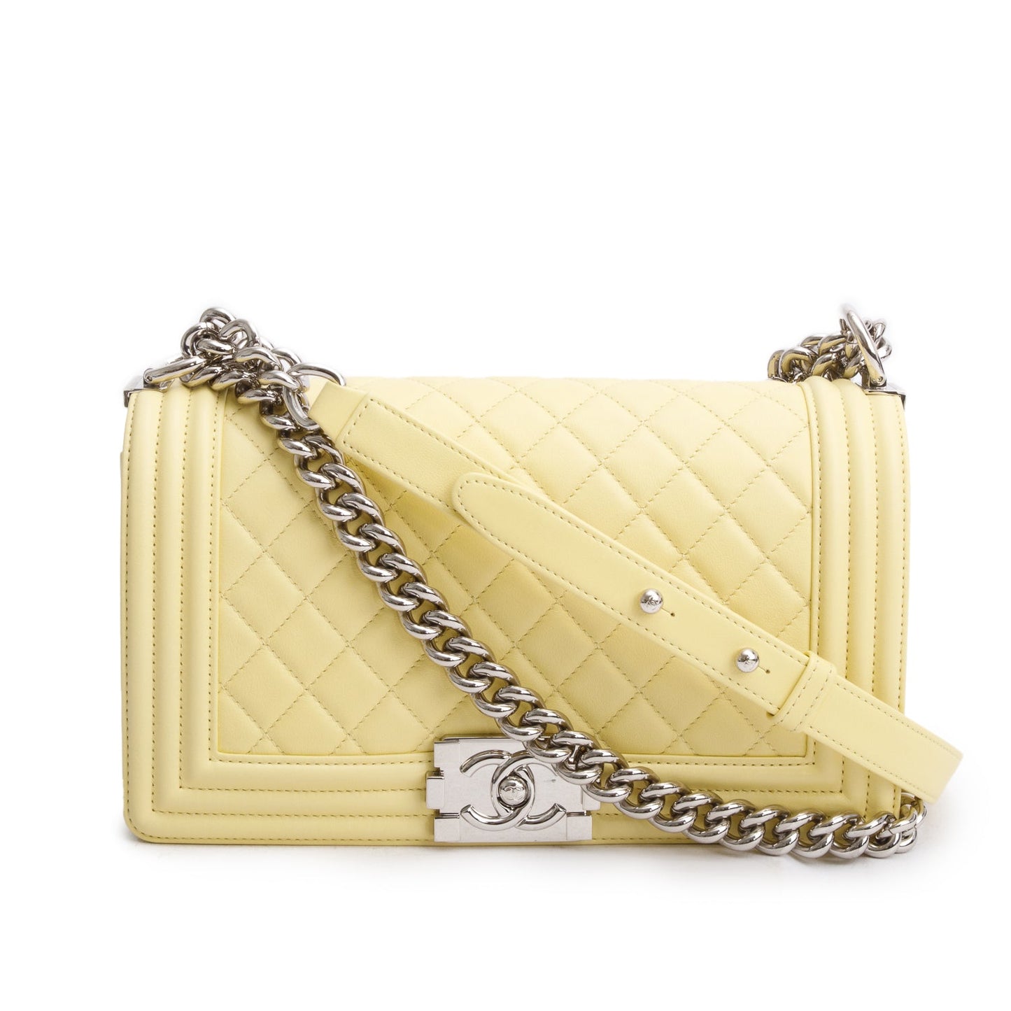 Chanel Yellow Quilted Lambskin Leather Medium Boy Bag
