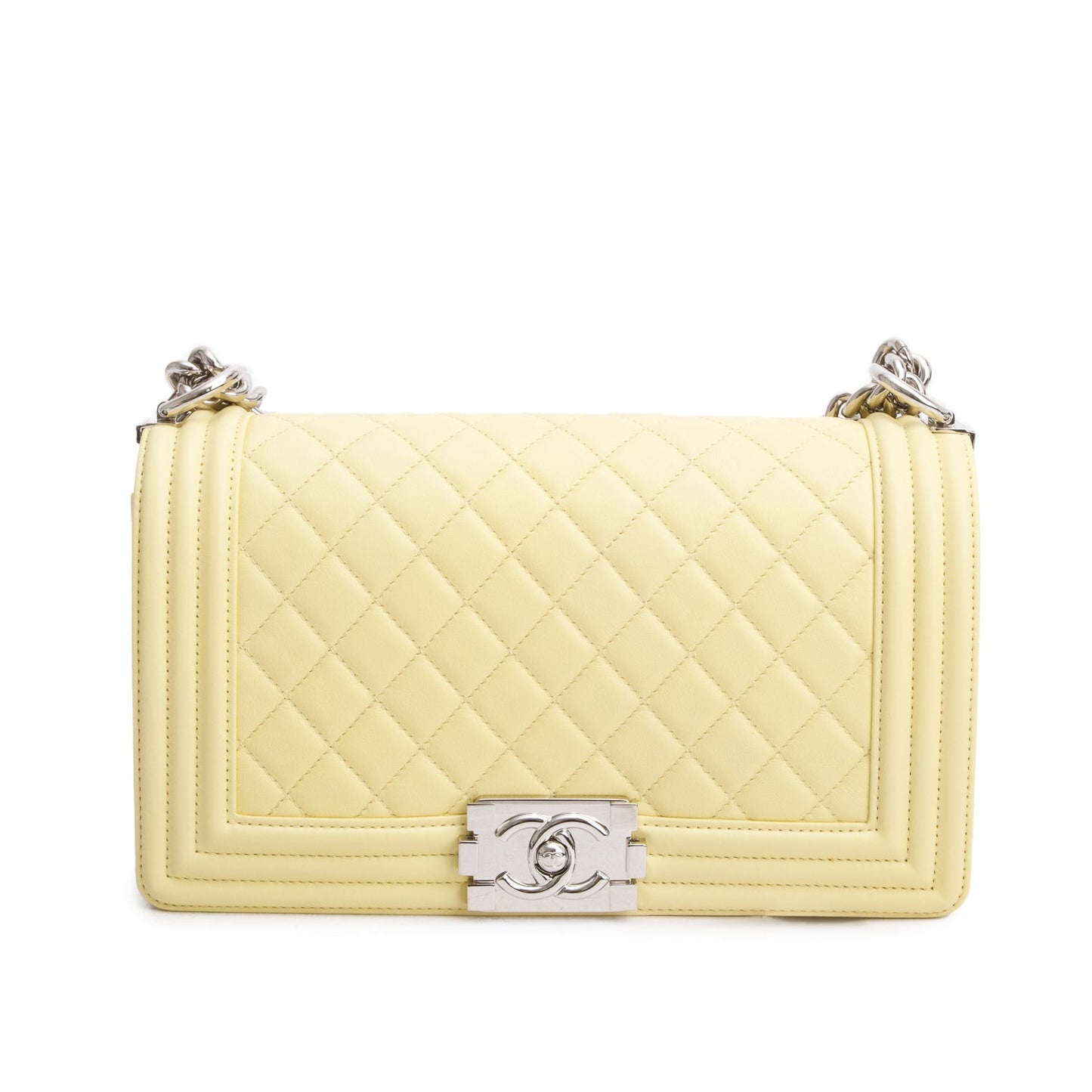 Chanel Yellow Quilted Lambskin Leather Medium Boy Bag