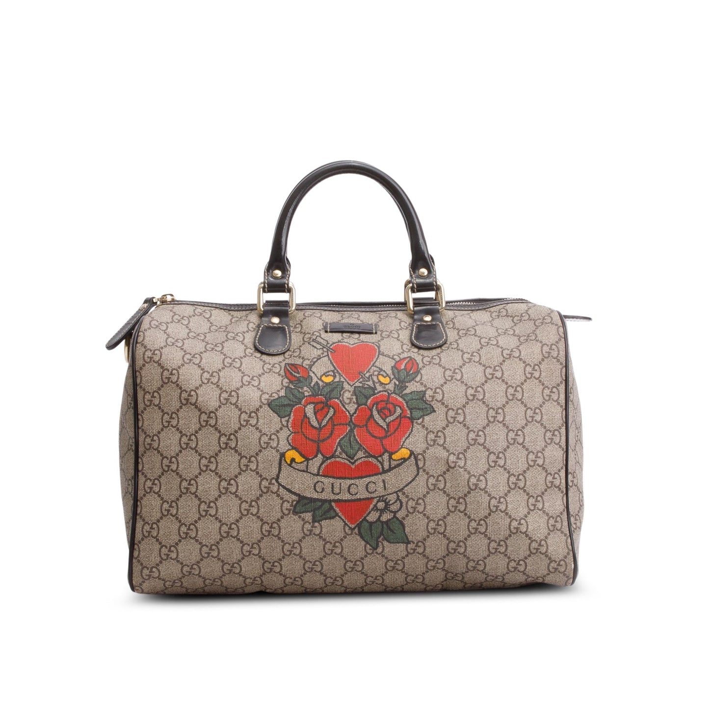 Gucci Beige GG Plus Monogram Tattoo Heart Medium Joy Boston Bag