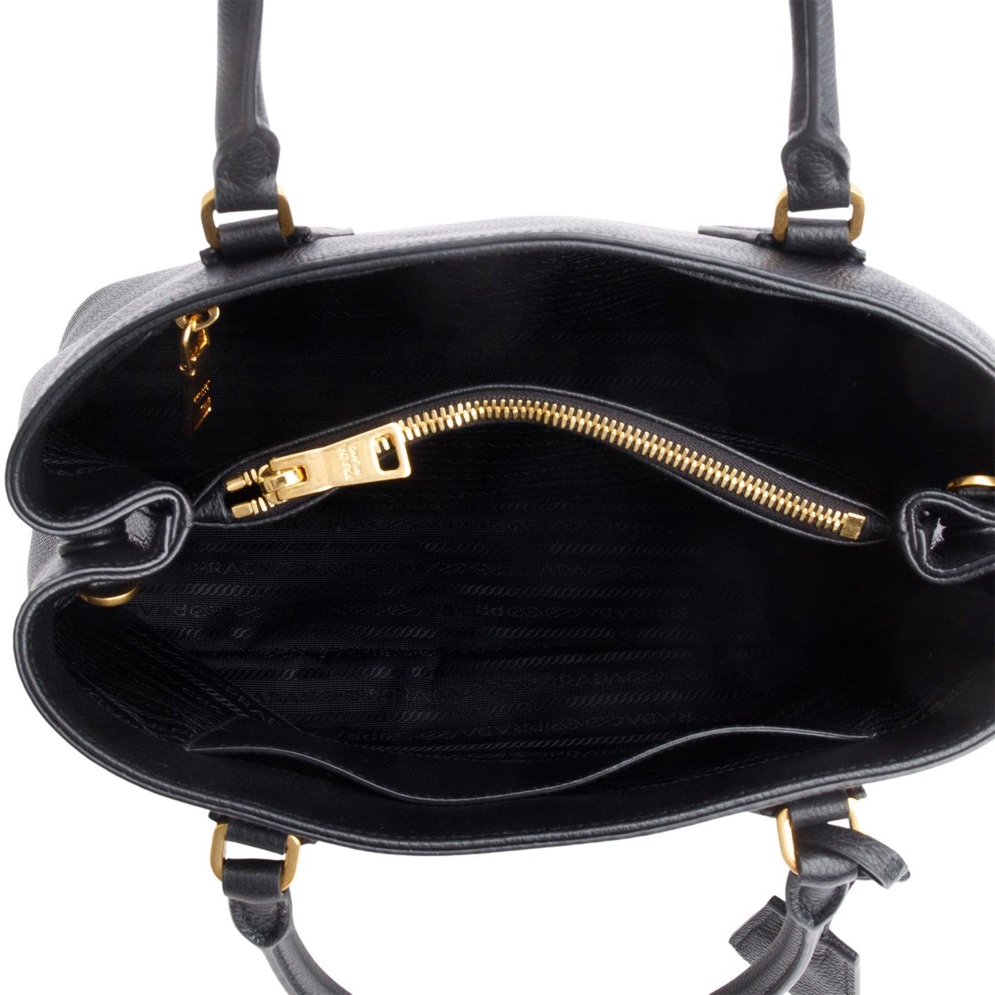 Prada Black Vitello Phenix Cuir Medium Double Bag