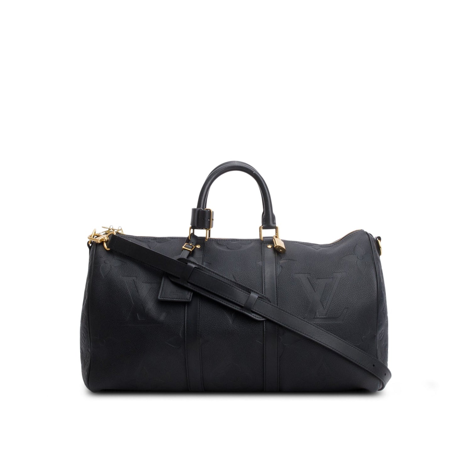Louis Vuitton 2021 Black Monogram Empreinte Giant Leather Keepall Bandouliere 45