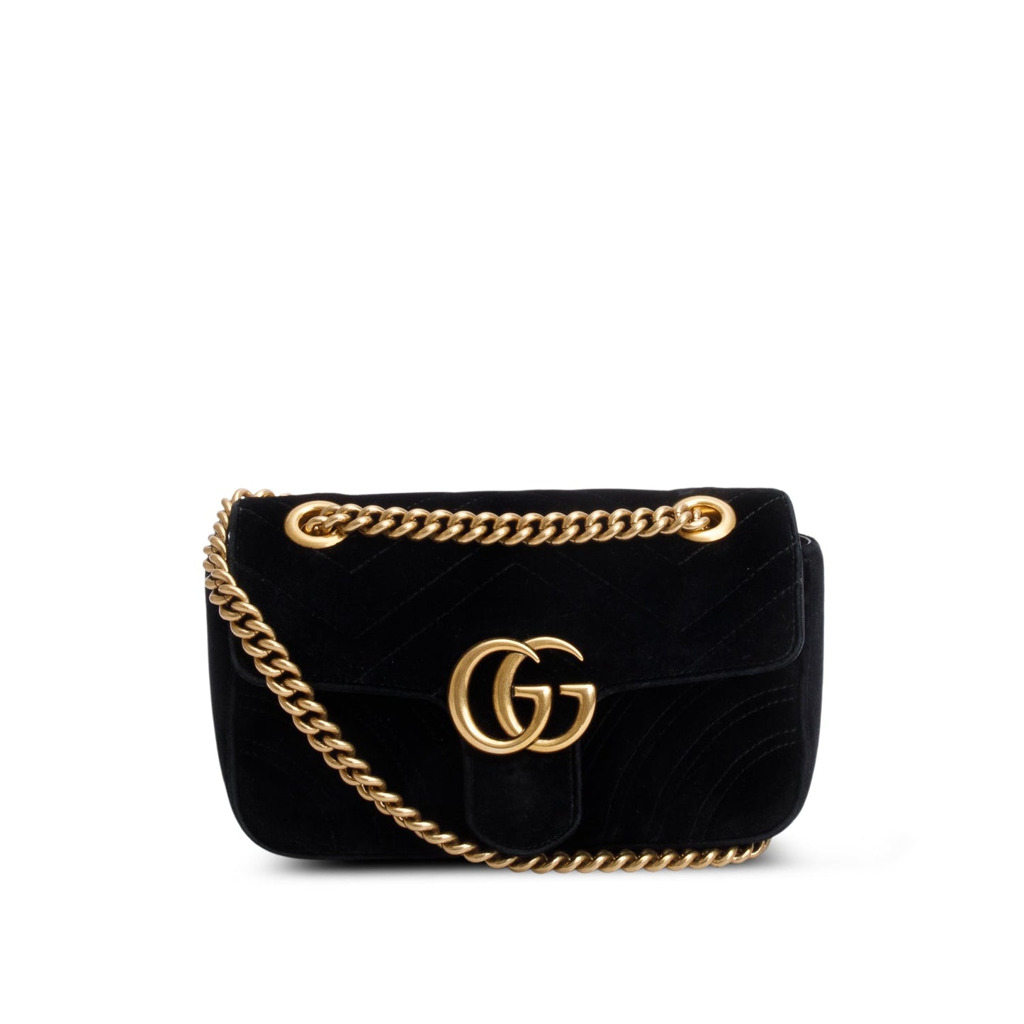 Gucci Black Velvet Matelasse Small GG Marmont Shoulder Bag