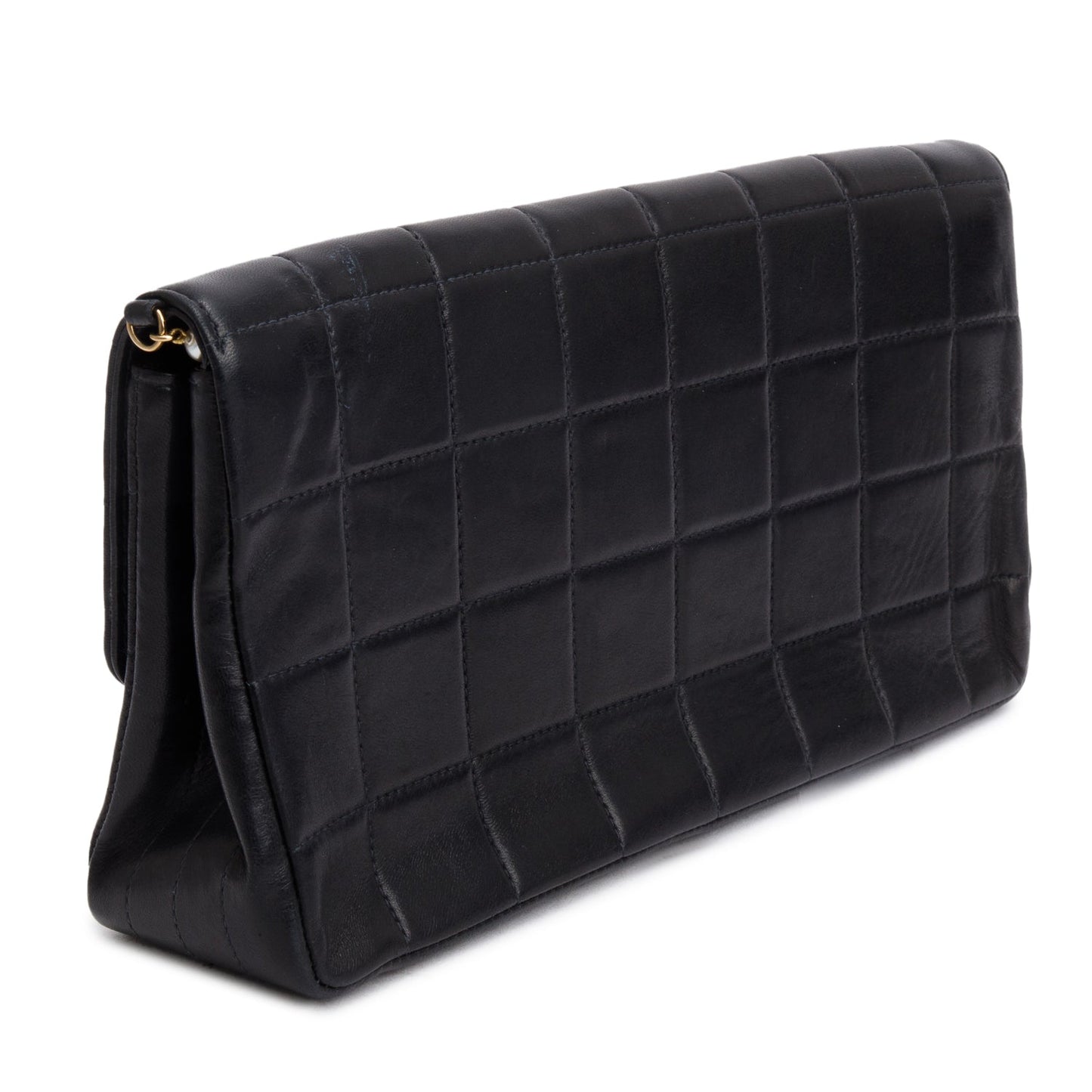 Chanel Vintage Black Lambskin Quilted Chocolate Bar Pearl Flap Bag