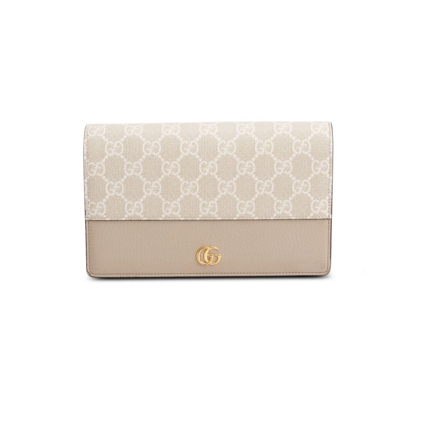 Gucci Beige GG Supreme Monogram Textured Dollar Calfskin Mini GG Marmont Chain Wallet