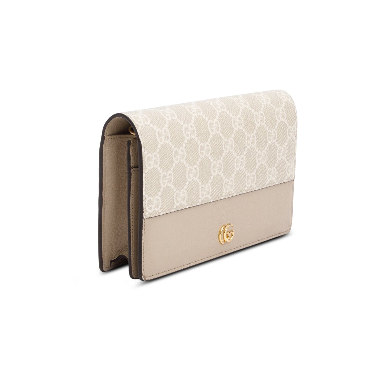 Gucci Beige GG Supreme Monogram Textured Dollar Calfskin Mini GG Marmont Chain Wallet