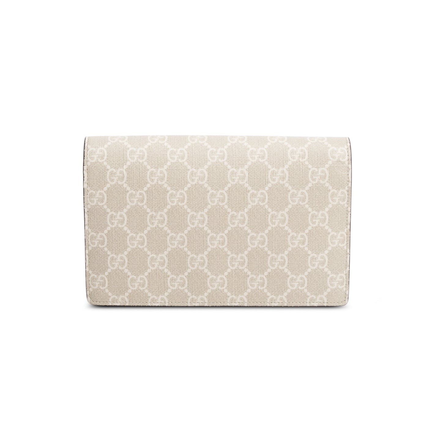 Gucci Beige GG Supreme Monogram Textured Dollar Calfskin Mini GG Marmont Chain Wallet