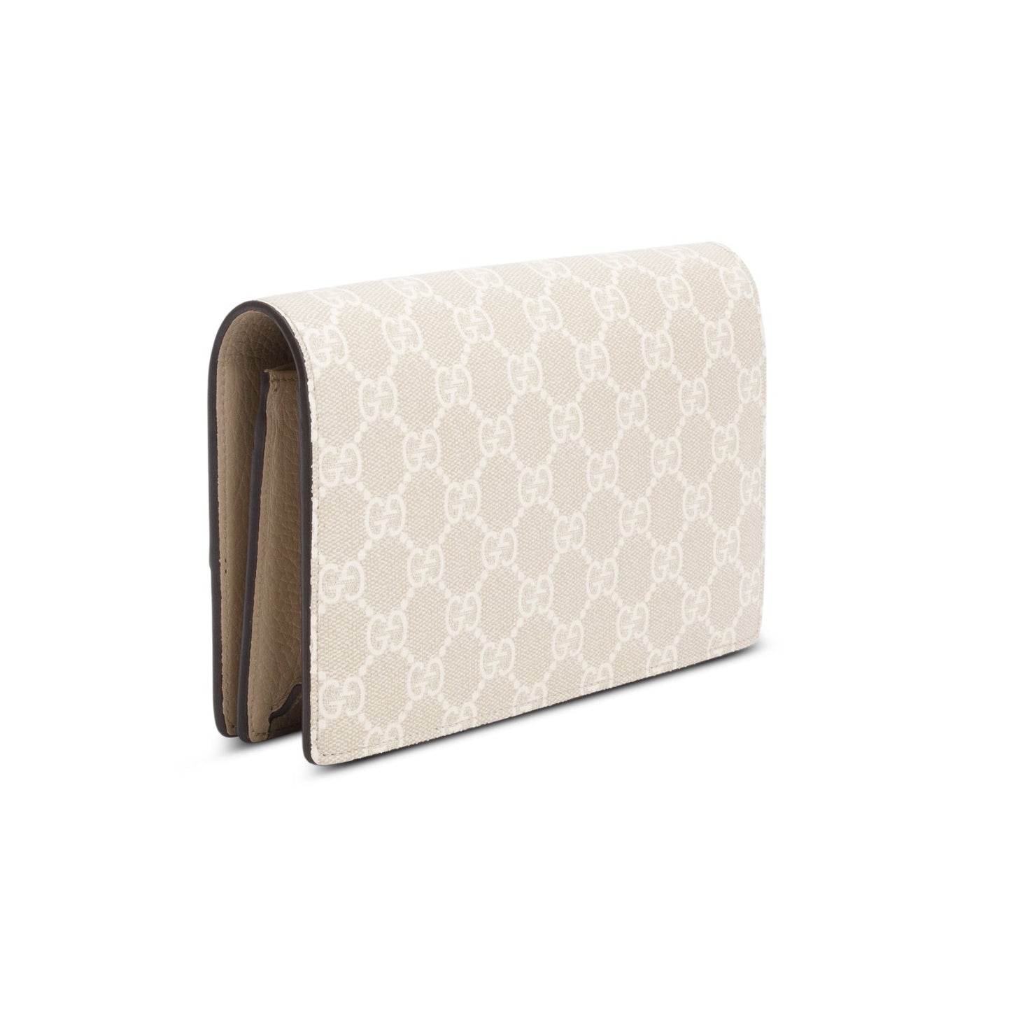 Gucci Beige GG Supreme Monogram Textured Dollar Calfskin Mini GG Marmont Chain Wallet