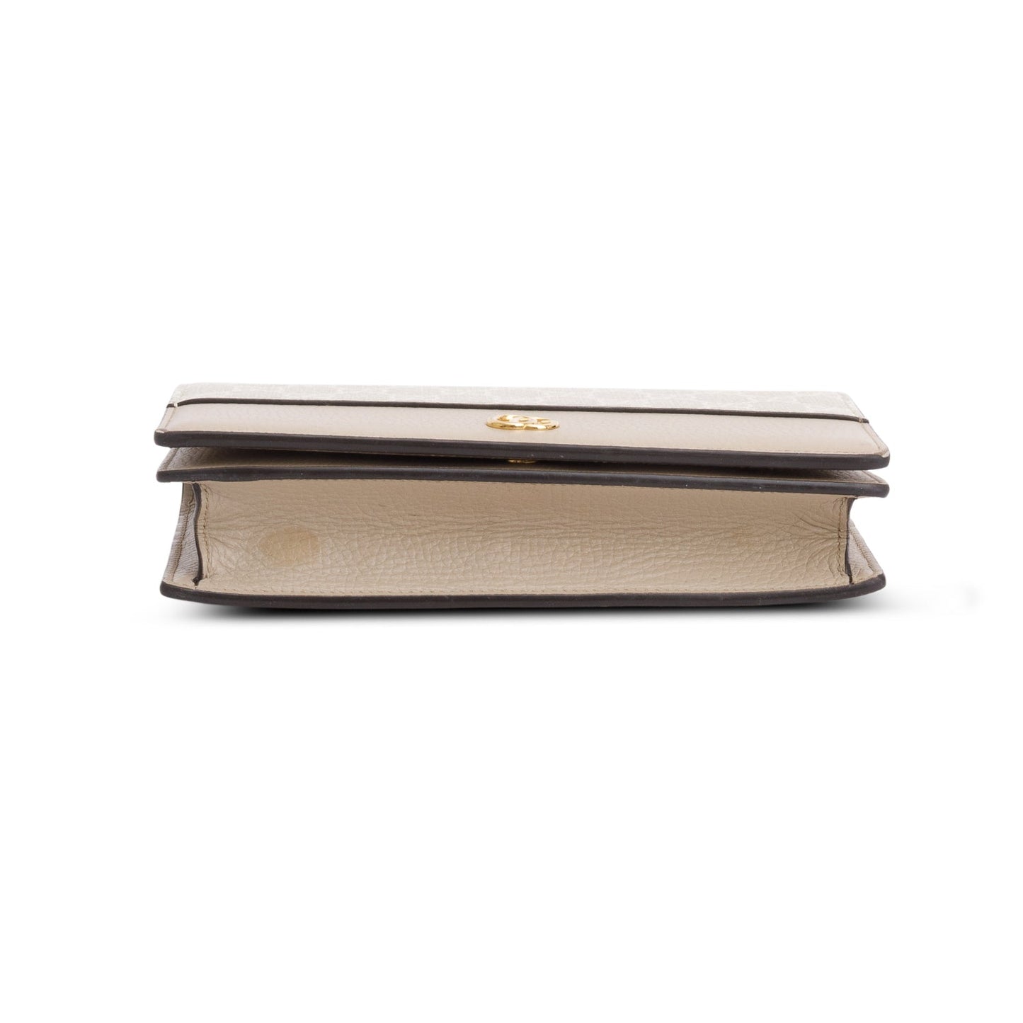 Gucci Beige GG Supreme Monogram Textured Dollar Calfskin Mini GG Marmont Chain Wallet