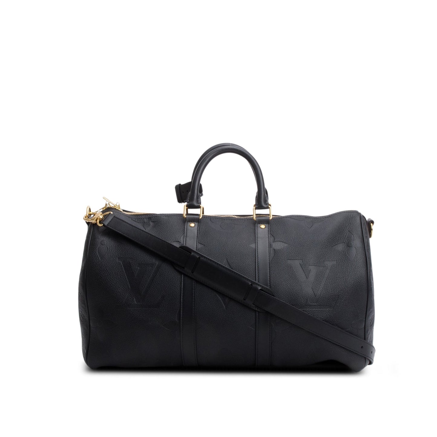 Louis Vuitton Black Monogram Empreinte Giant Leather Keepall Bandouliere 45