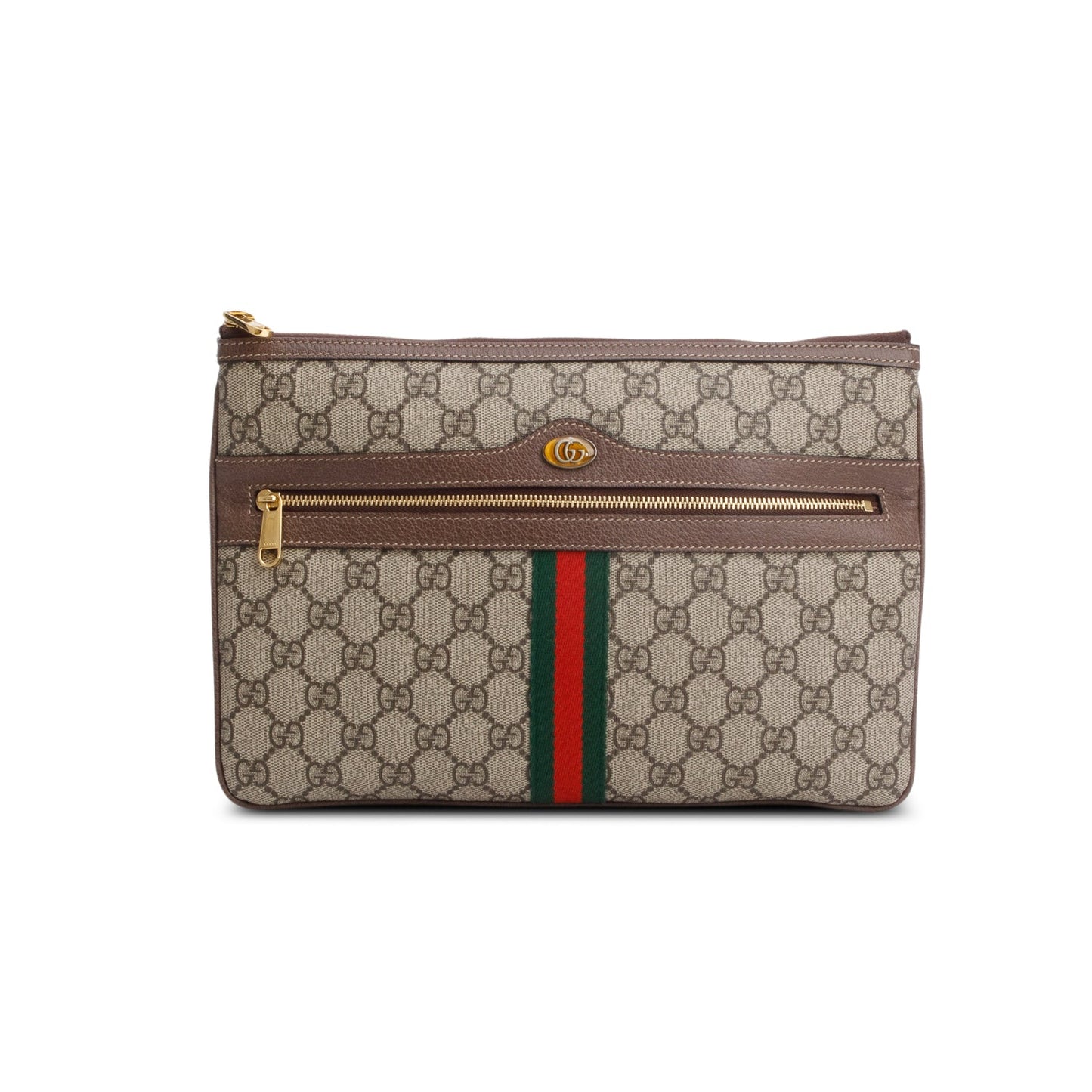Gucci Brown GG Supreme Monogram Large Ophidia Pouch Clutch