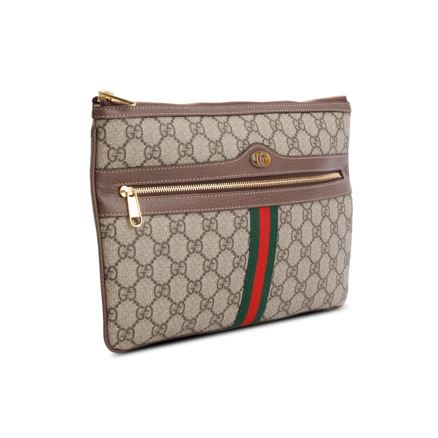 Gucci Brown GG Supreme Monogram Large Ophidia Pouch Clutch
