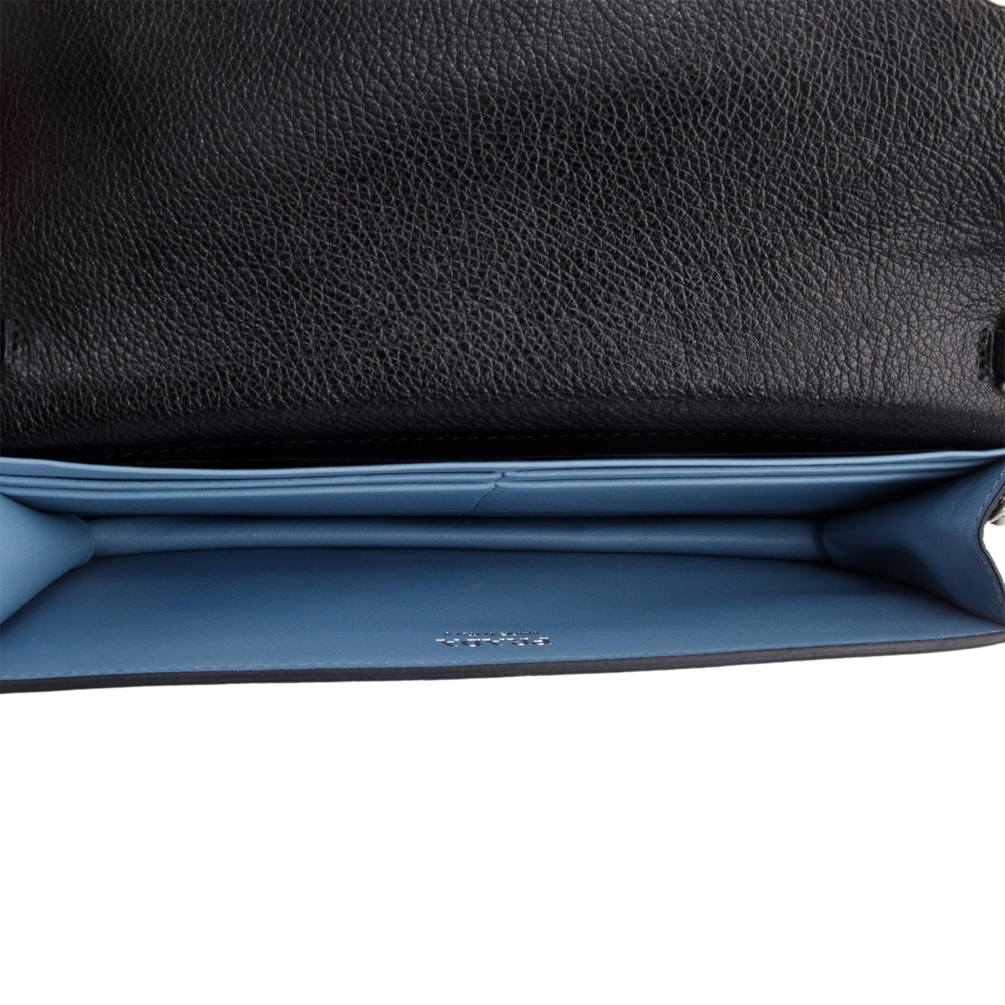 Prada Black Glace Calf Etiquette Wallet on Chain