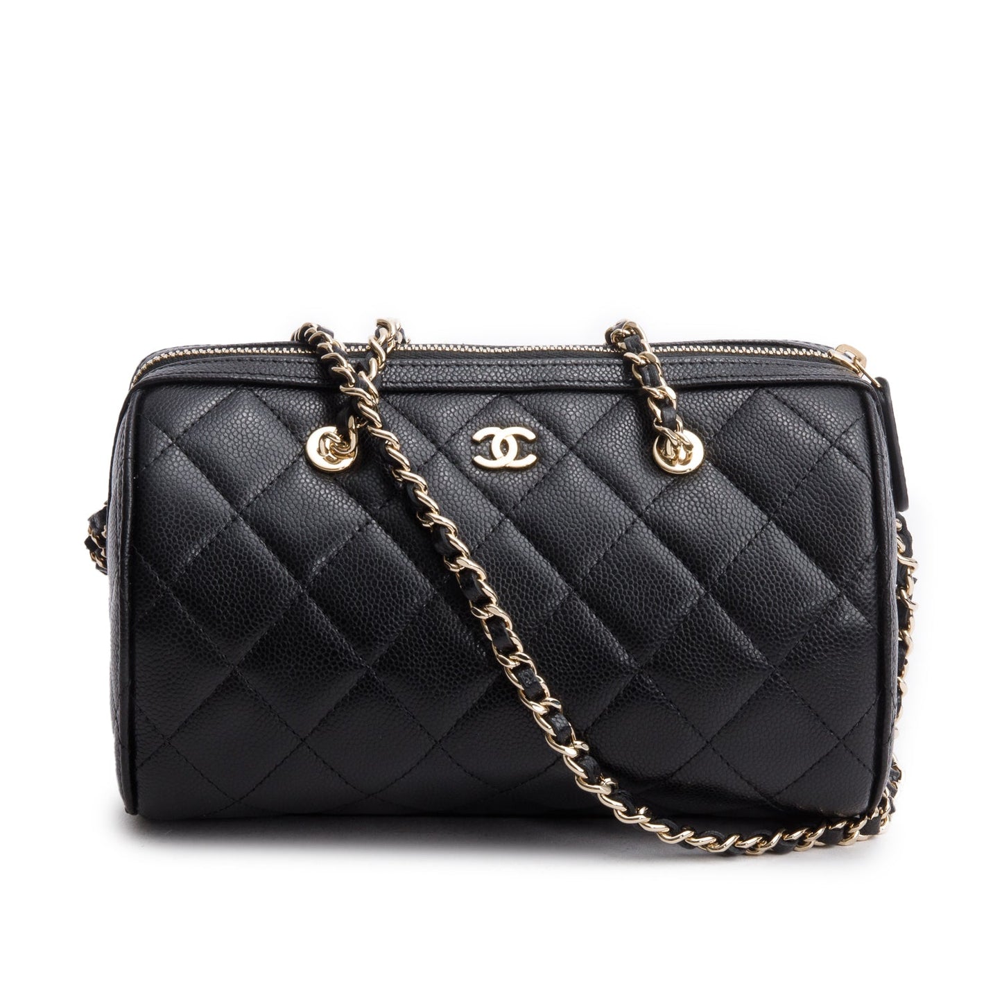 Chanel 2025 Black Caviar Quilted Leather Mini Bowling Bag