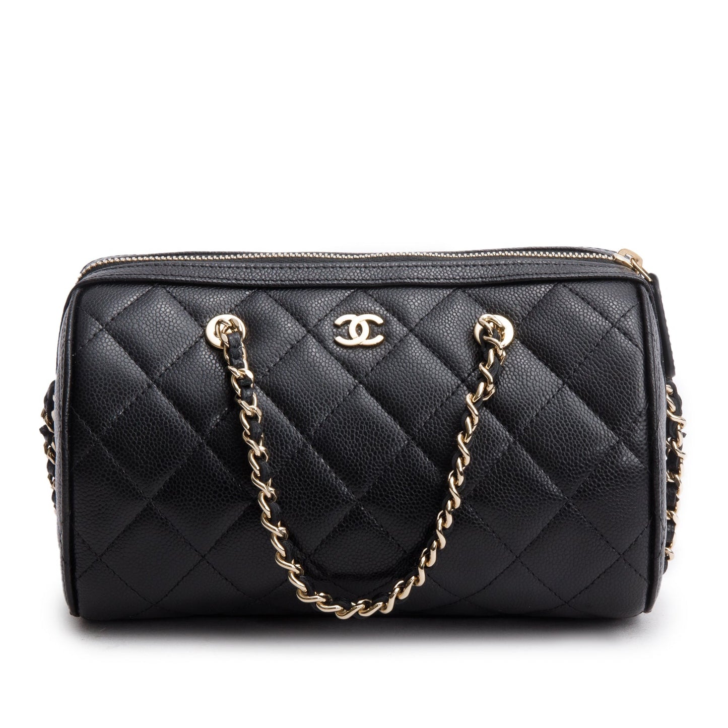 Chanel 2025 Black Caviar Quilted Leather Mini Bowling Bag