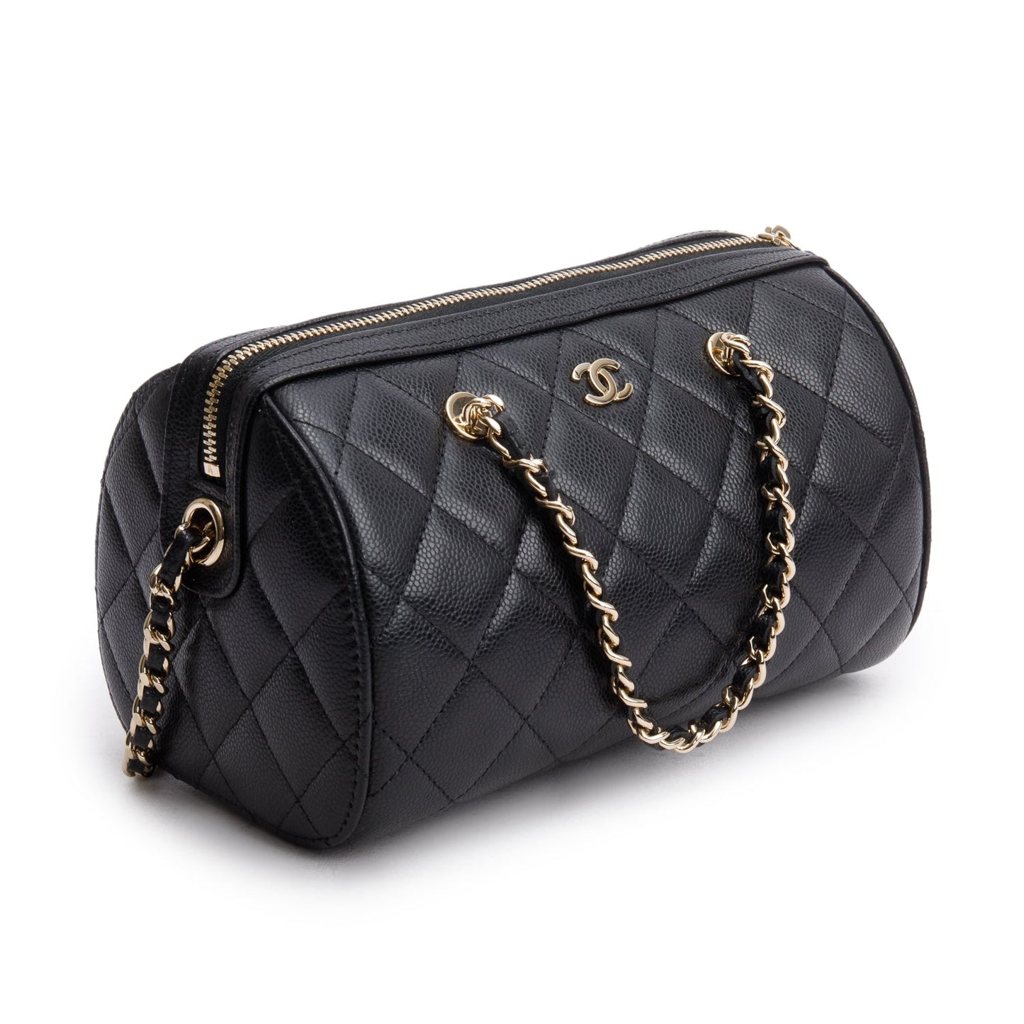 Chanel 2025 Black Caviar Quilted Leather Mini Bowling Bag