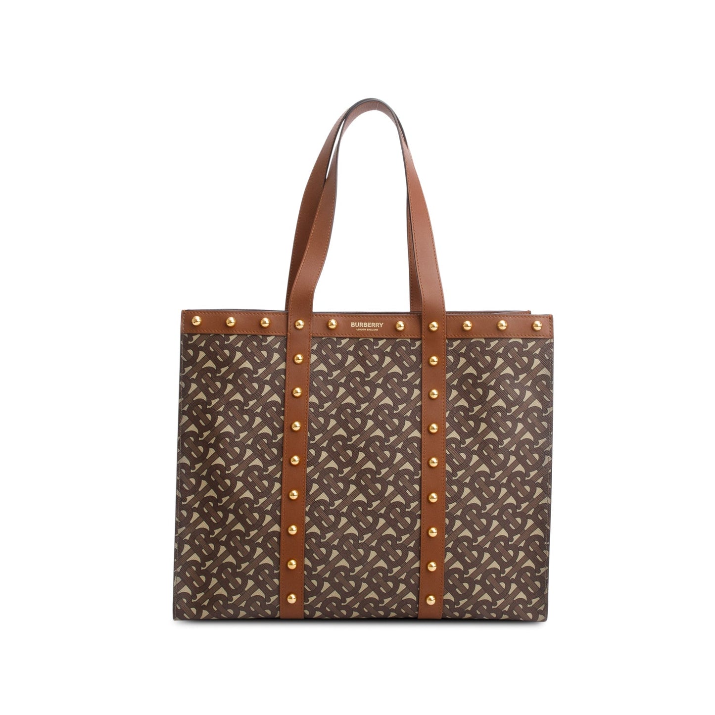 Burberry Brown E-Canvas Monogram Studded Book Tote