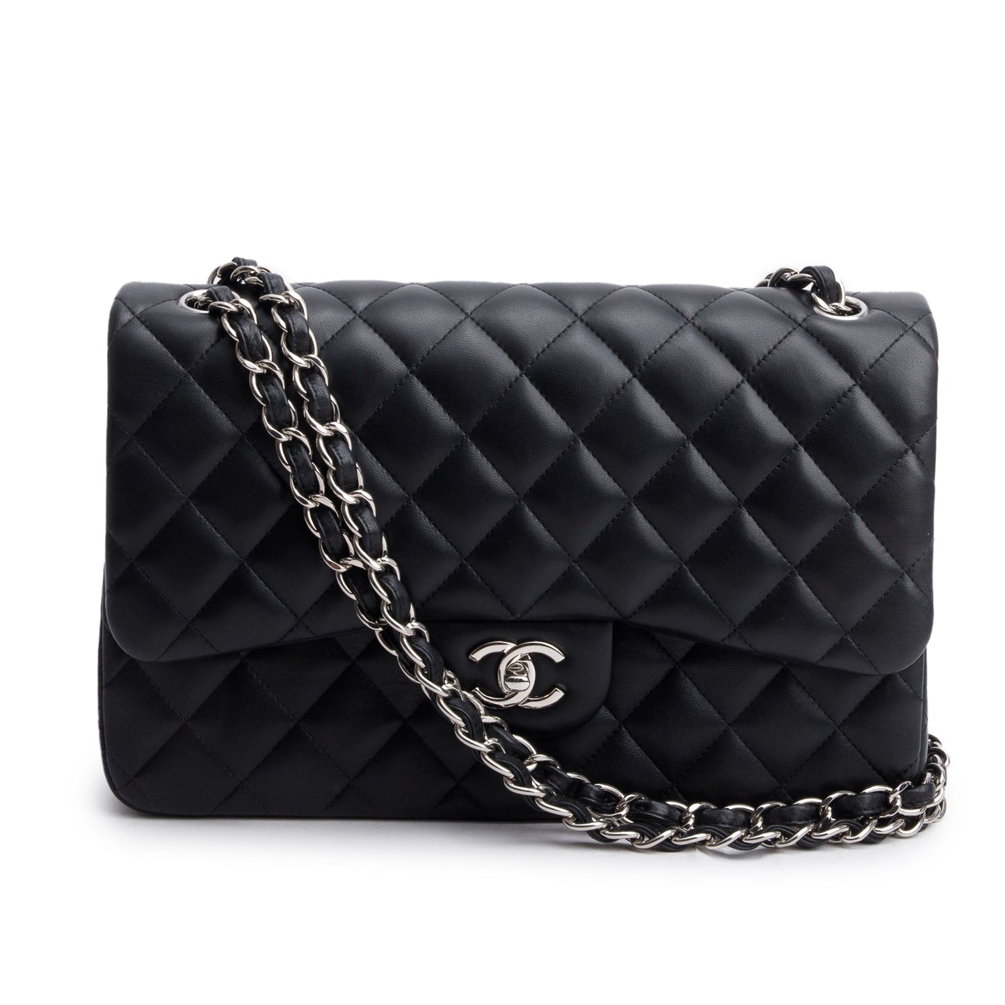 Chanel Black Quilted Lambskin Leather Jumbo Double Flap Bag