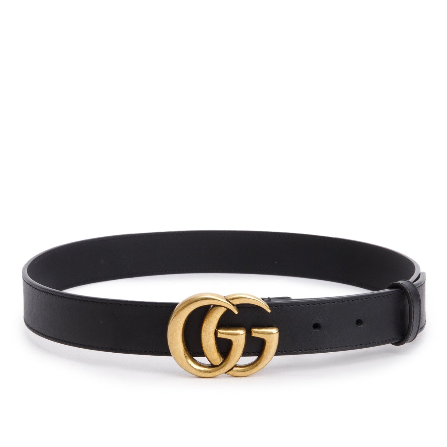 Gucci Black Leather GG Marmont Thin Belt, 80 32
