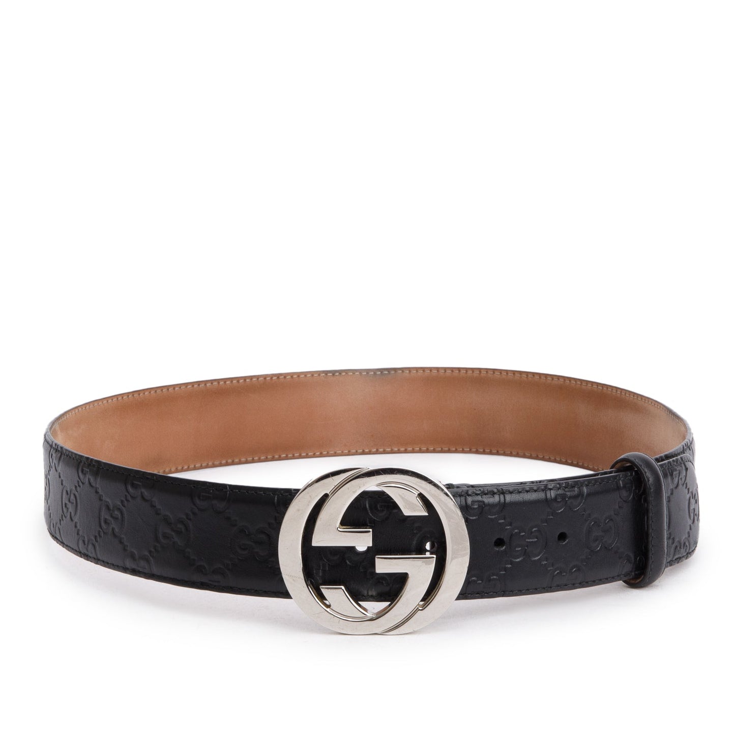 Gucci Black Guccisima Embossed Leather Signature Interlocking G Belt 85 34