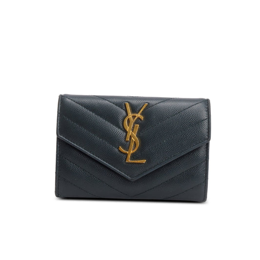 Saint Laurent Grey Grain de Poudre Matelasse Small Envelope Wallet