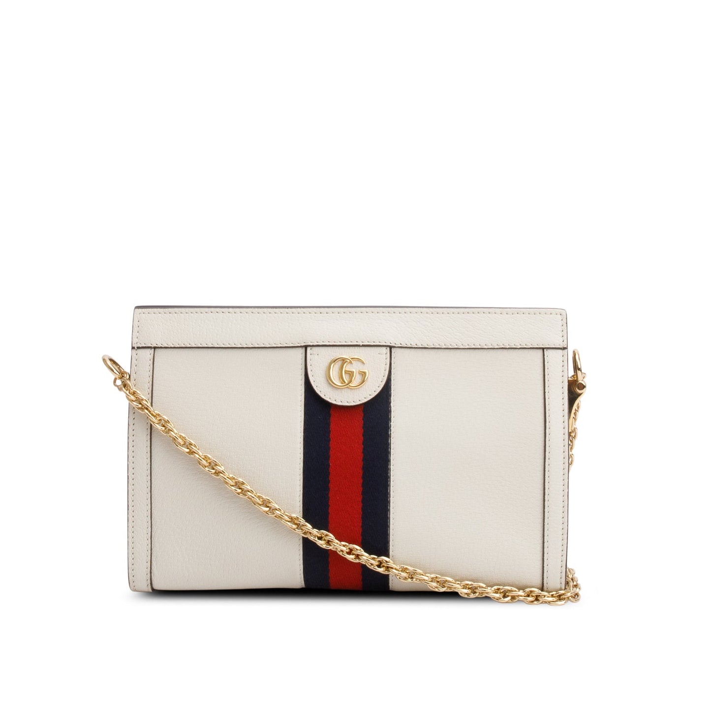 Gucci Cream Textured Calfskin Web Medium Ophidia Chain Shoulder Bag
