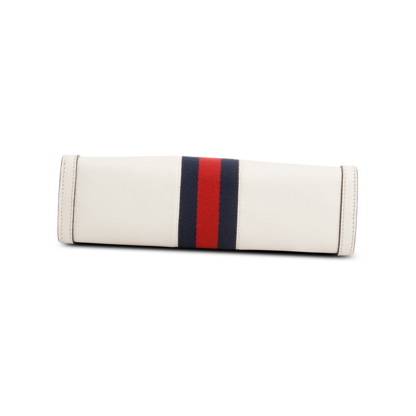 Gucci Cream Textured Calfskin Web Medium Ophidia Chain Shoulder Bag