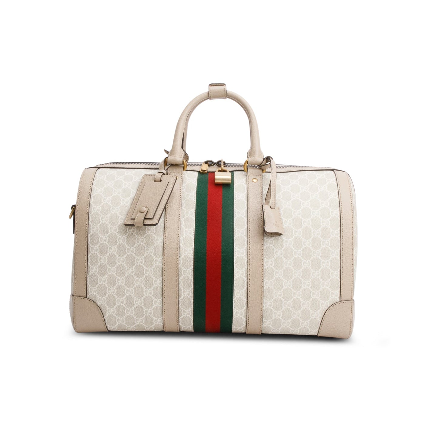Gucci Beige GG Supreme Monogram Textured Dollar Calfskin Medium Savoy Duffle Bag