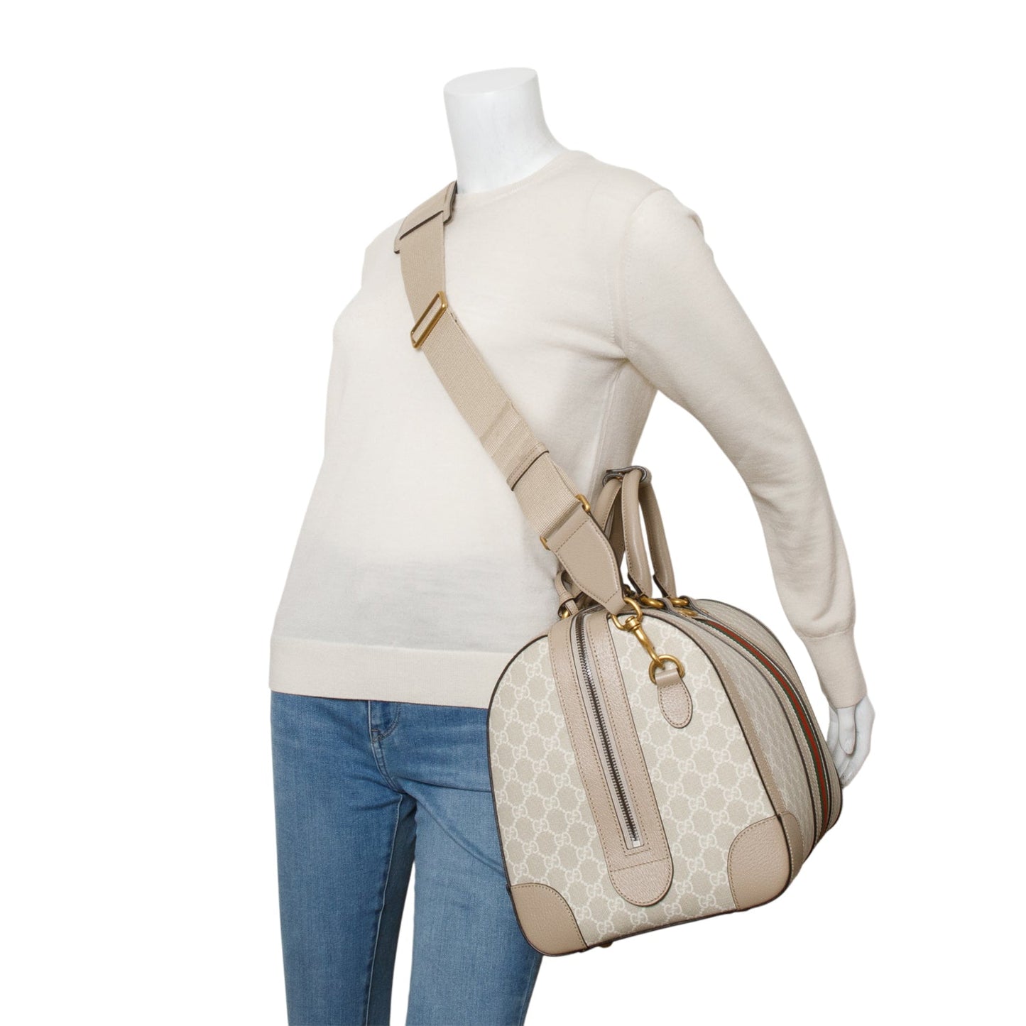 Gucci Beige GG Supreme Monogram Textured Dollar Calfskin Medium Savoy Duffle Bag
