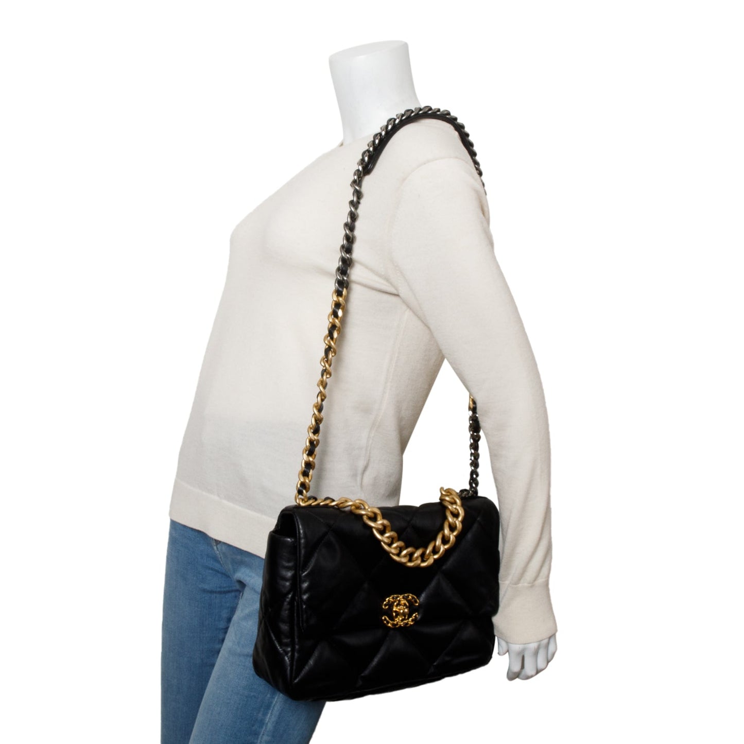 Chanel 2020 Black Lambskin Leather Medium 19 Flap Bag