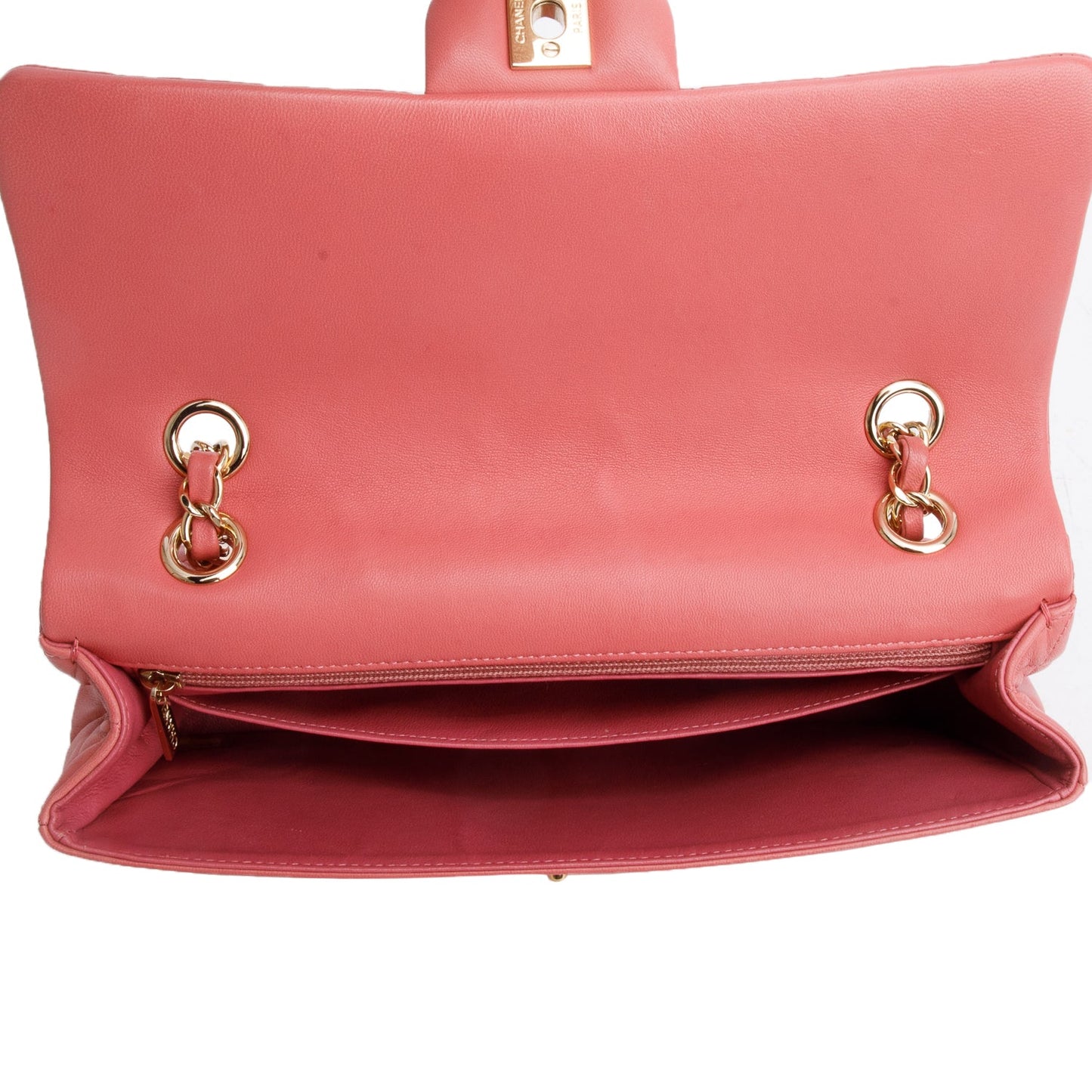 Chanel Pink Lambskin Quilted Valentine Charms Medium Single Flap
