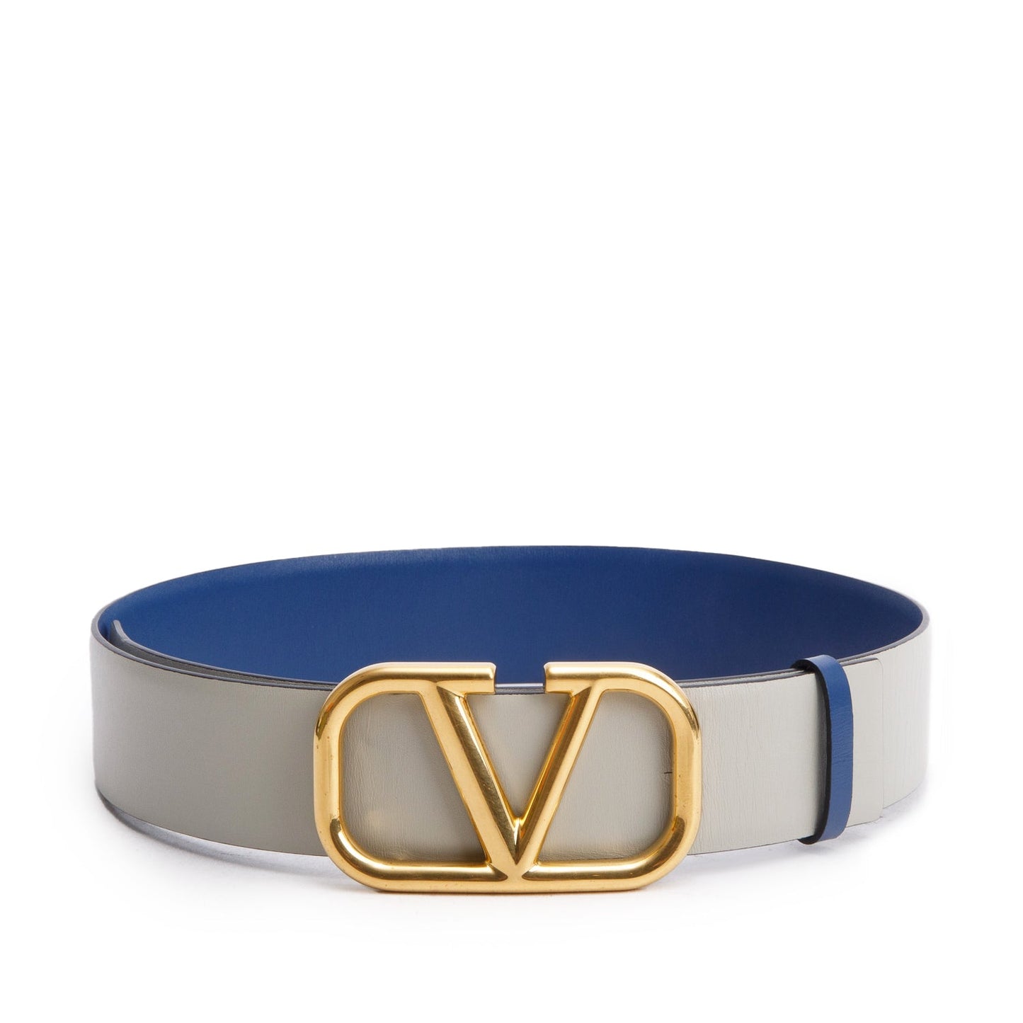 Valentino Blue Grey Glossy Calfskin VLogo Reversible Belt 70 28