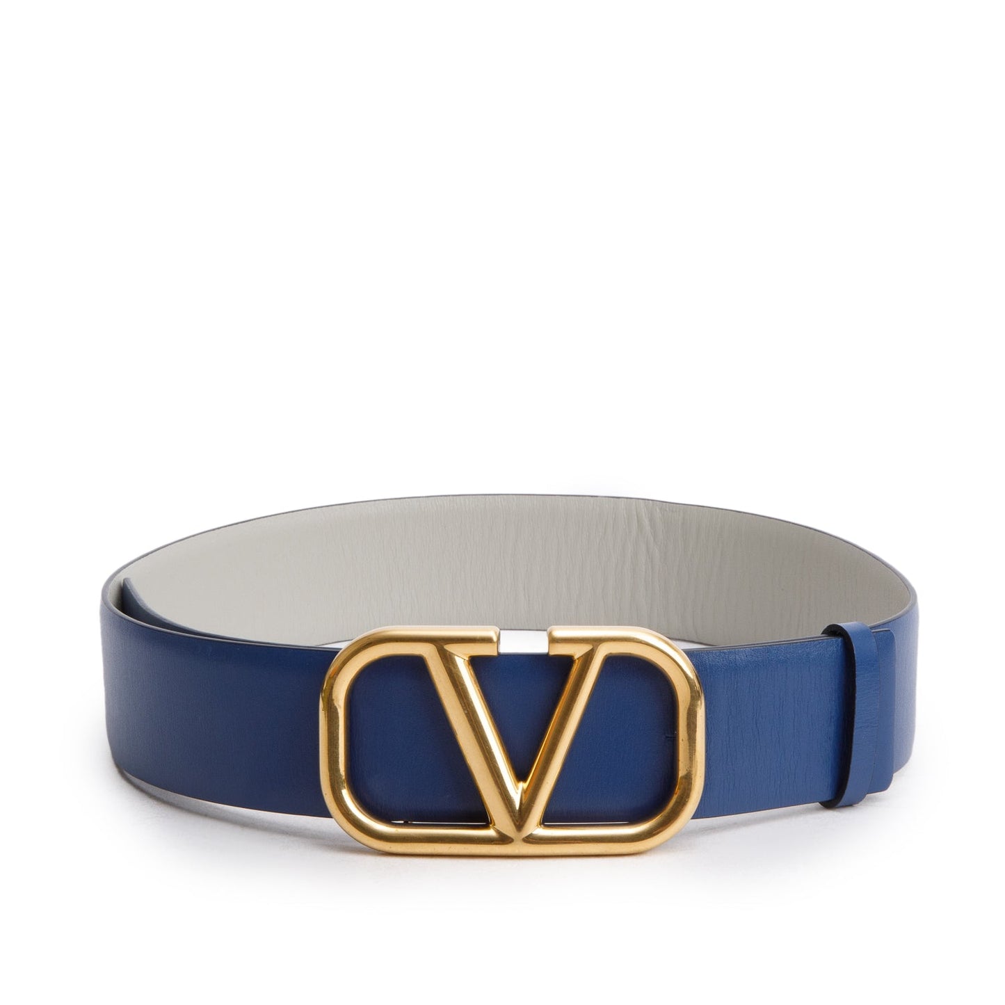 Valentino Blue Grey Glossy Calfskin VLogo Reversible Belt 70 28