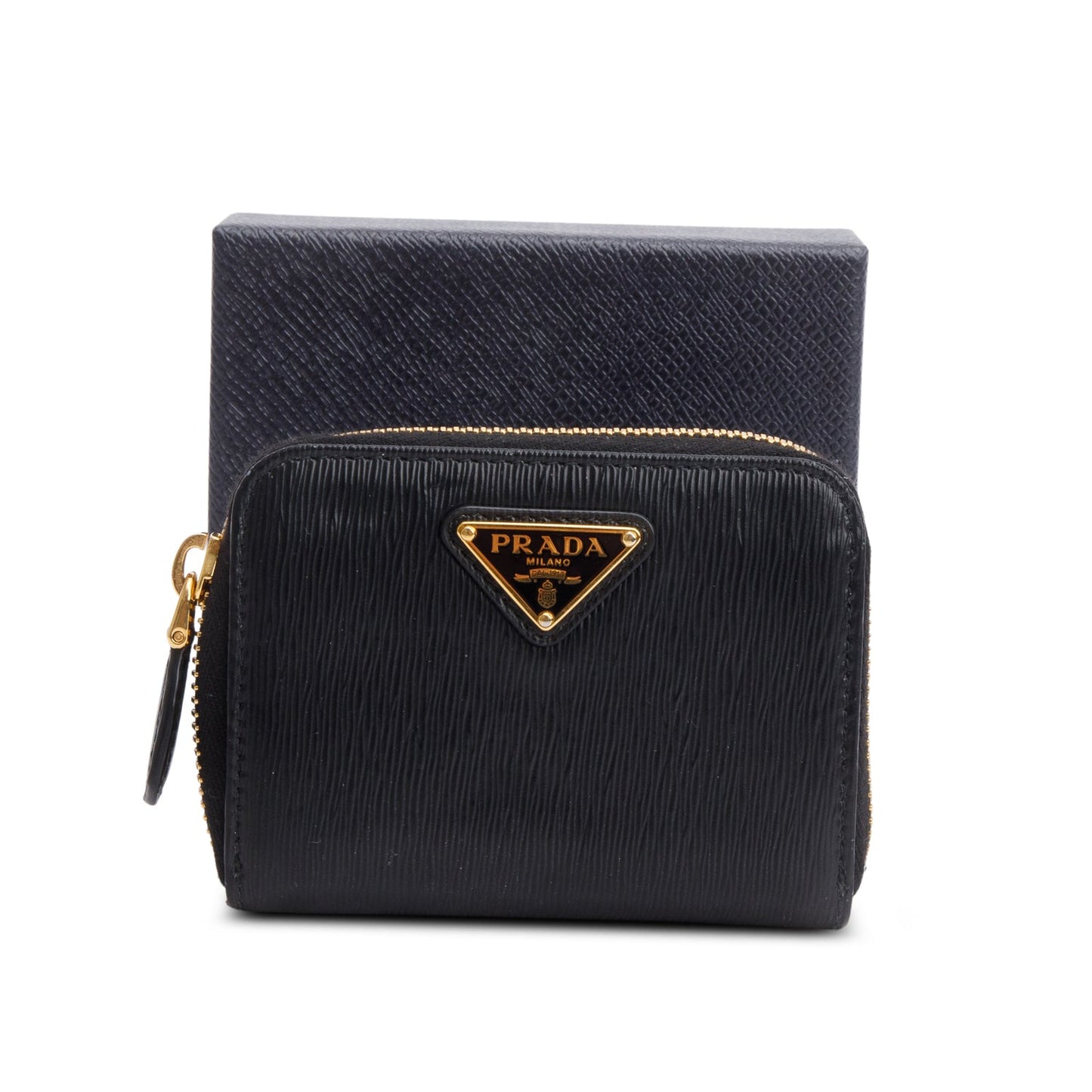 Prada Black Vitello Move Compact Zip Wallet