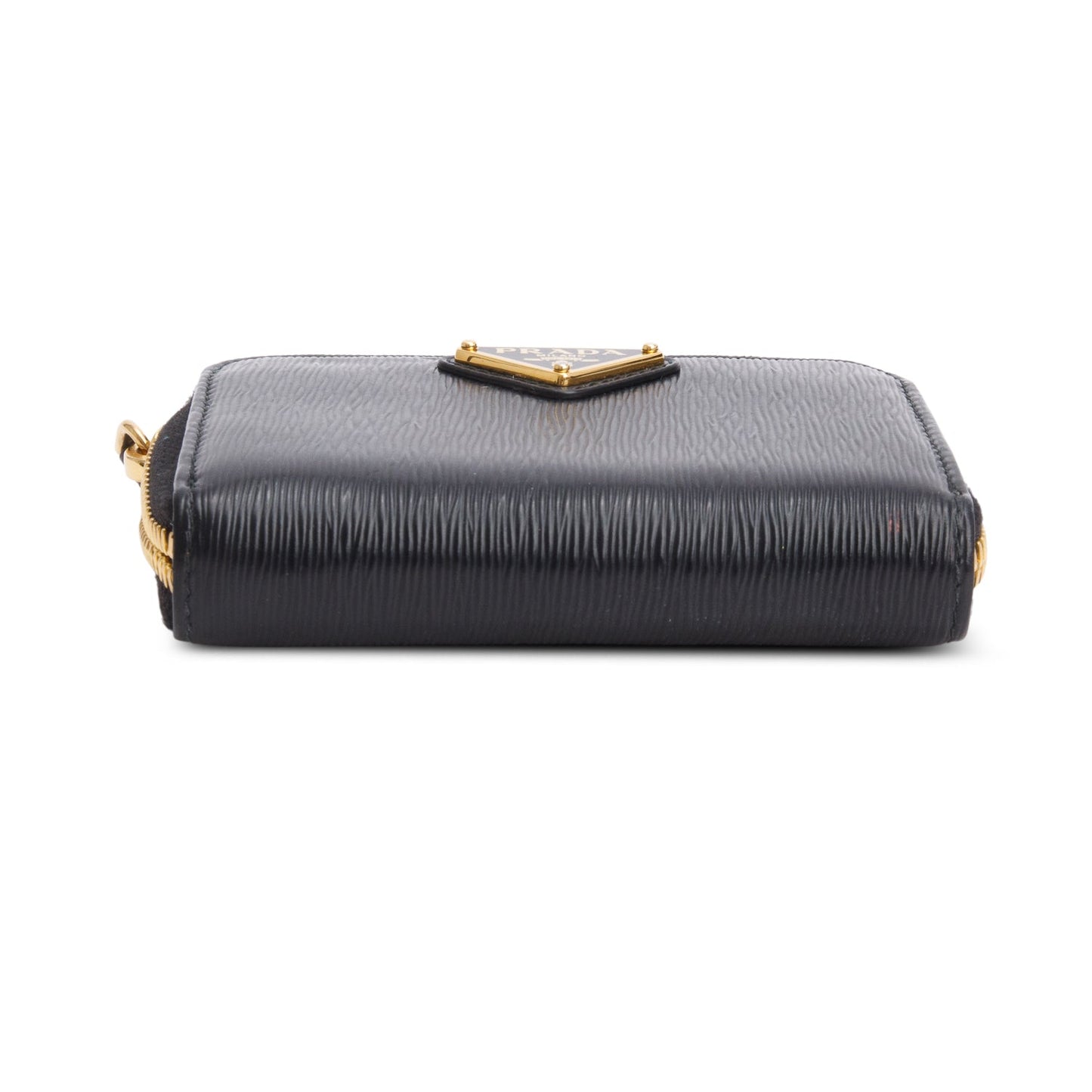 Prada Black Vitello Move Compact Zip Wallet