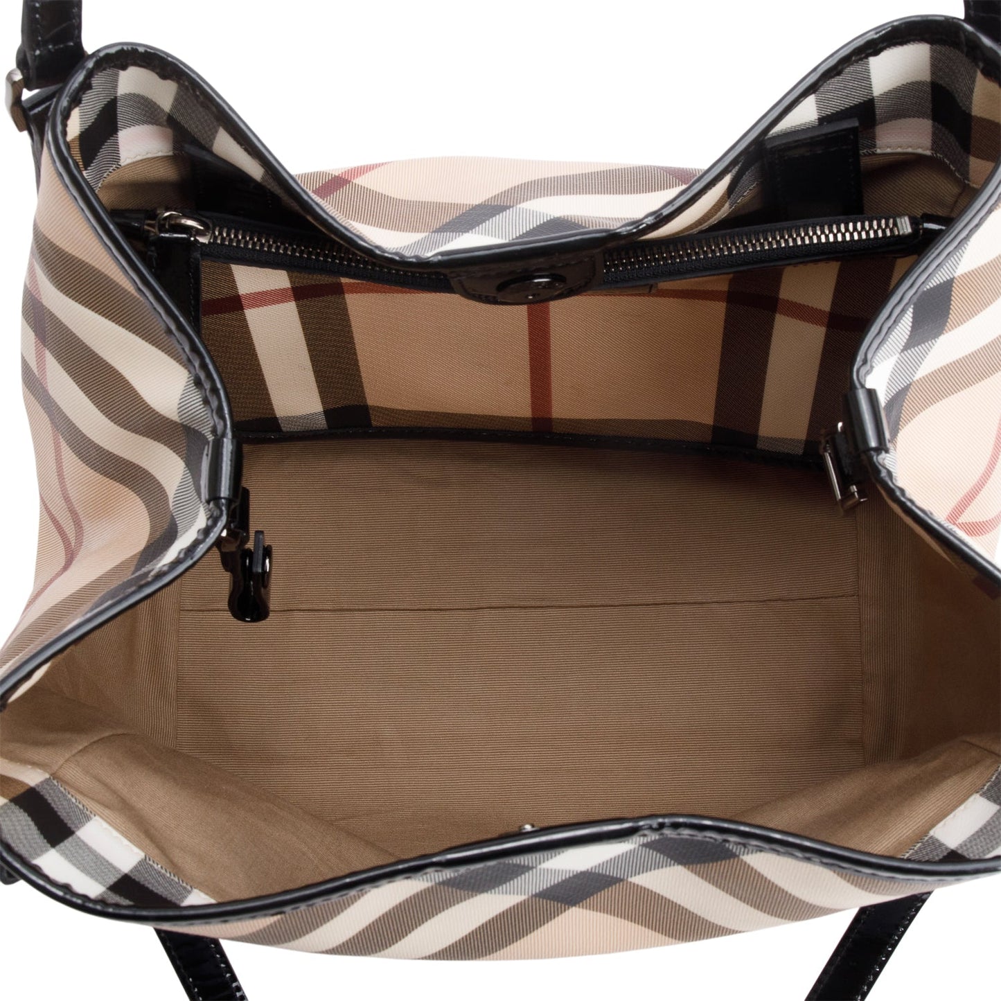 Burberry Patent Leather-Trimmed Nova Check Tote Bag