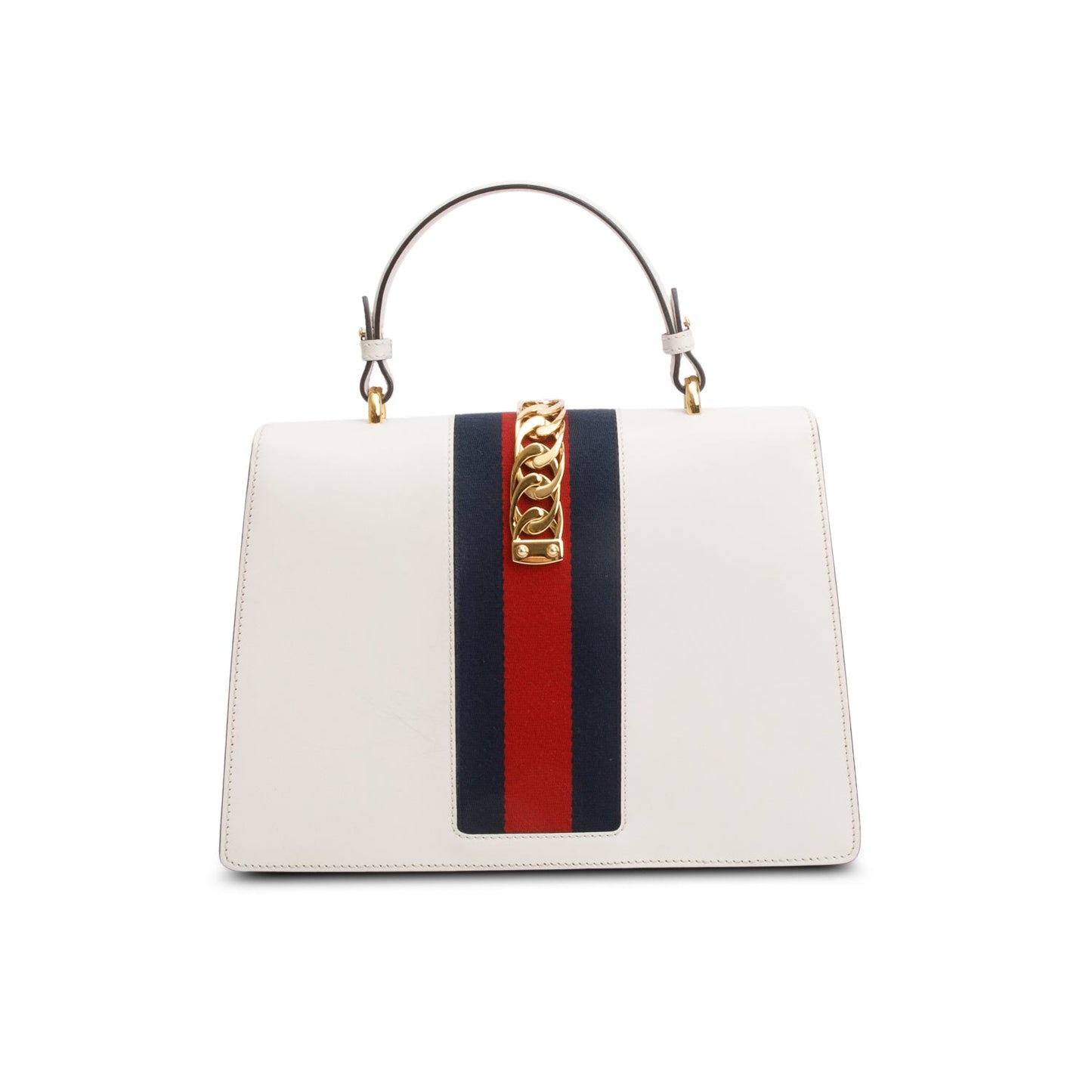 Gucci White Calfskin Leather Web Medium Sylvie Handle Bag