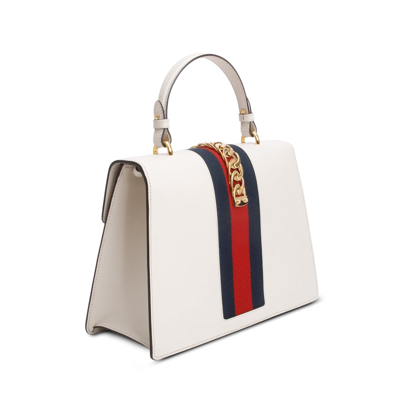 Gucci White Calfskin Leather Web Medium Sylvie Handle Bag
