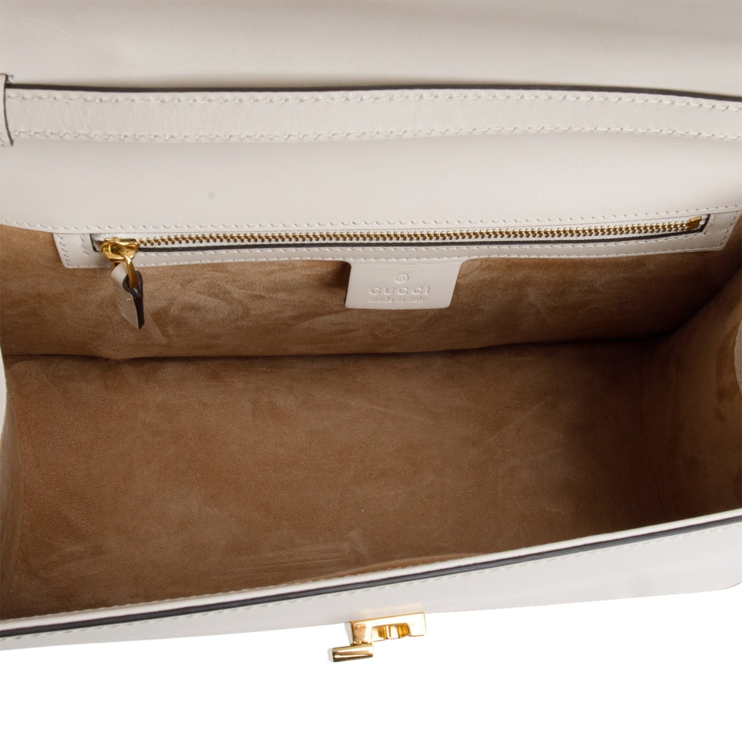 Gucci White Calfskin Leather Web Medium Sylvie Handle Bag