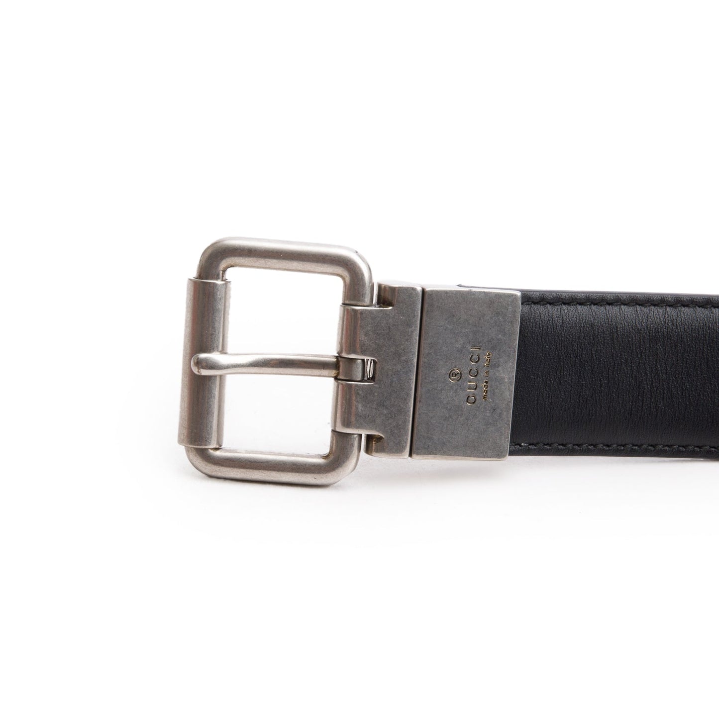 Gucci Vintage GG Supreme Monogram Calfskin Square Reversible Belt 110 30