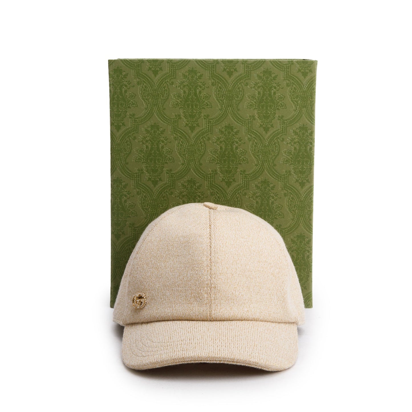 Gucci Cream Wool Lamé Crystal GG Baseball Cap, Size L 58