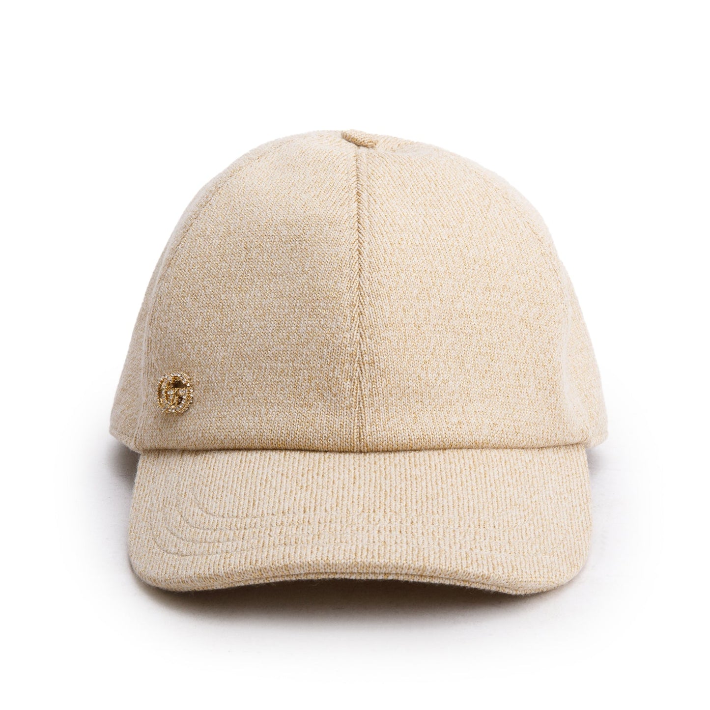 Gucci Cream Wool Lamé Crystal GG Baseball Cap, Size L 58